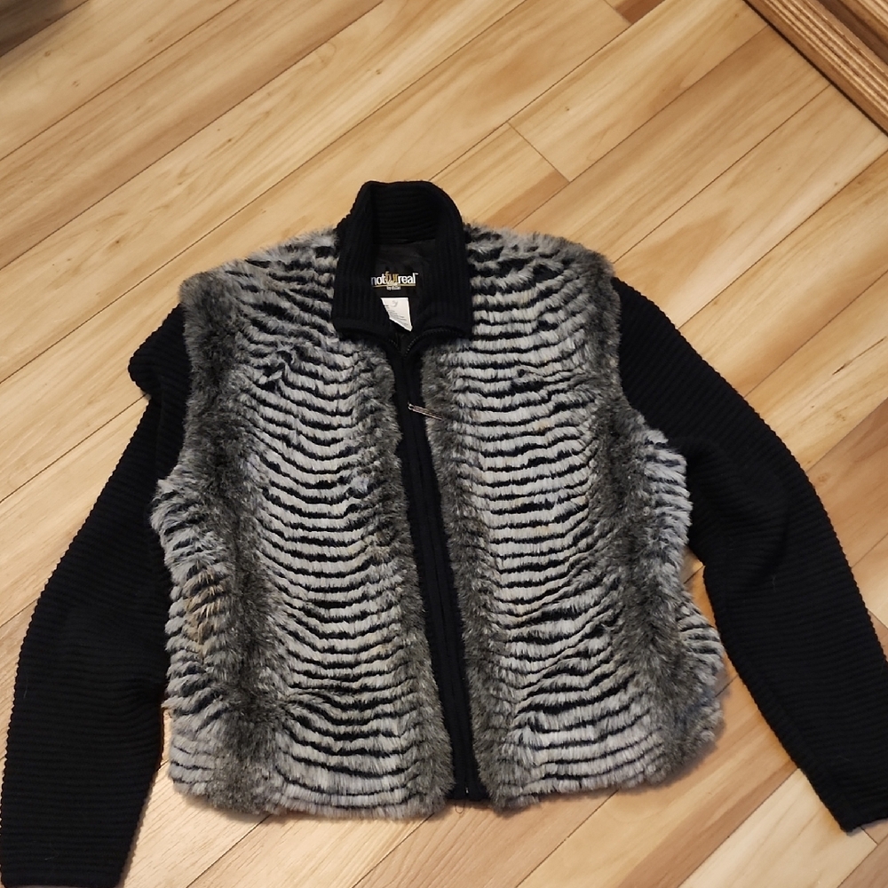 Black and Gray Faux Fur Jacket